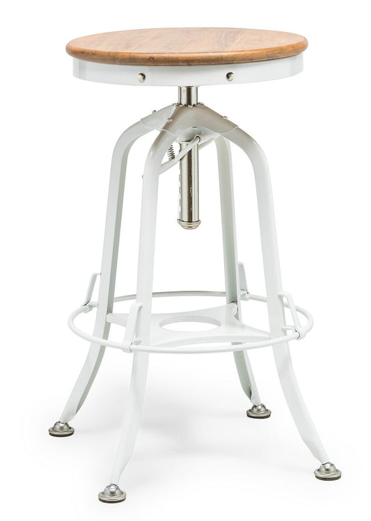 White Bar Stool Hamptons Style Height Adjustable and Swivel with Natural Wood Top - TRENDZ
