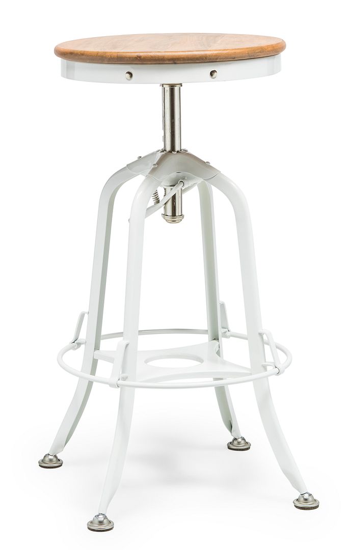 White Bar Stool Hamptons Style Height Adjustable and Swivel with Natural Wood Top - TRENDZ