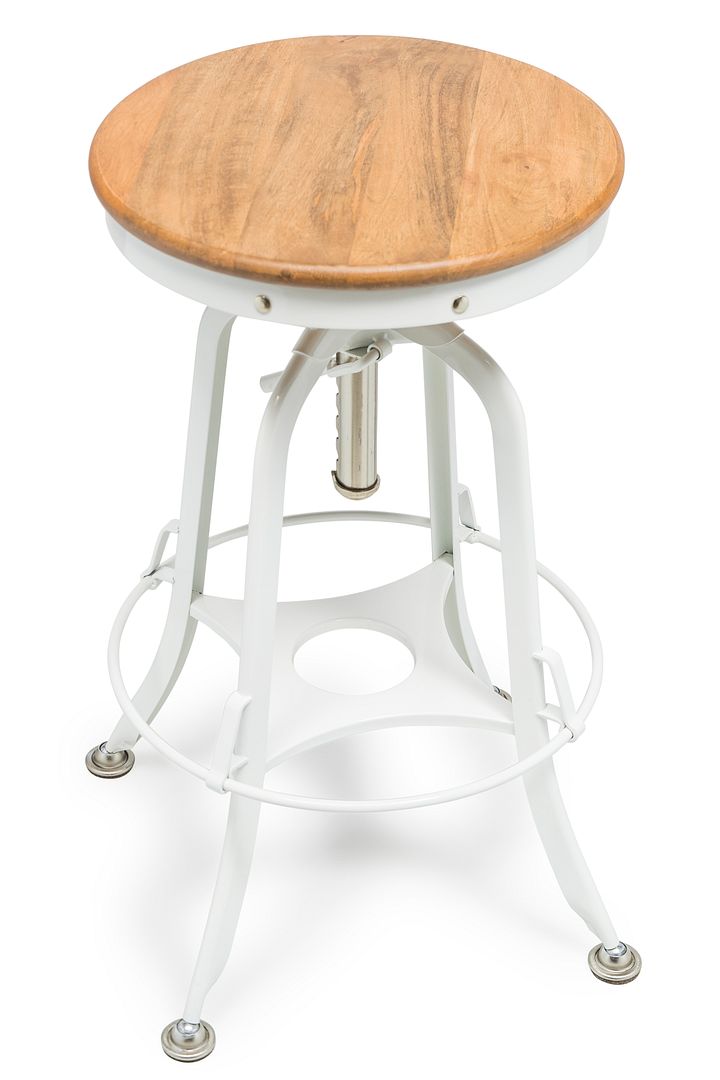 White Bar Stool Hamptons Style Height Adjustable and Swivel with Natural Wood Top - TRENDZ