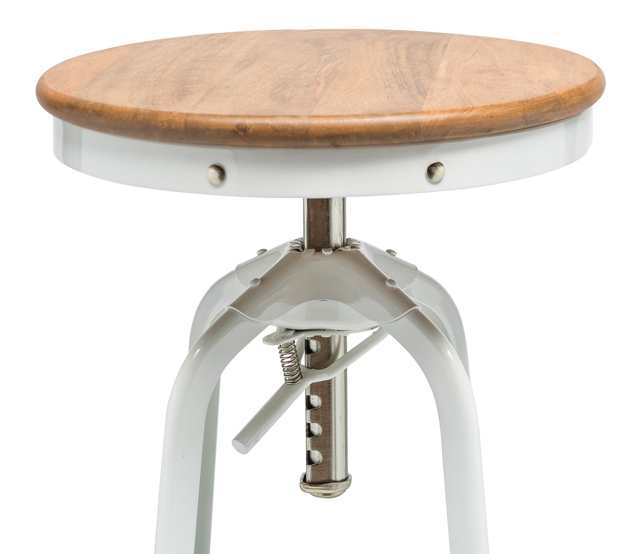 White Bar Stool Hamptons Style Height Adjustable and Swivel with Natural Wood Top - TRENDZ