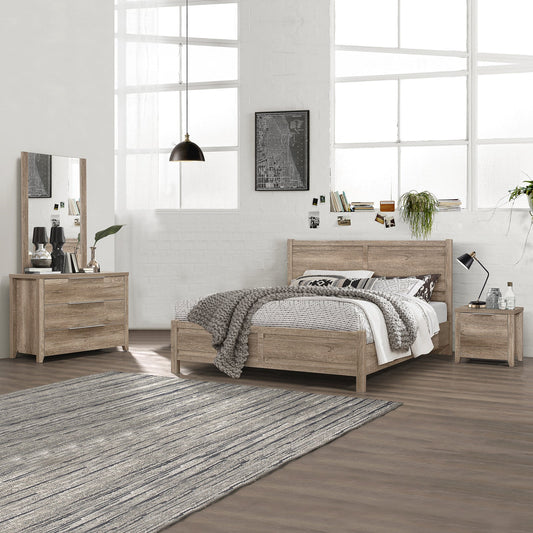 4 Pieces Bedroom Suite Natural Wood Like MDF Structure Queen Size Oak Colour Bed, Bedside Table & Dresser - TRENDZ