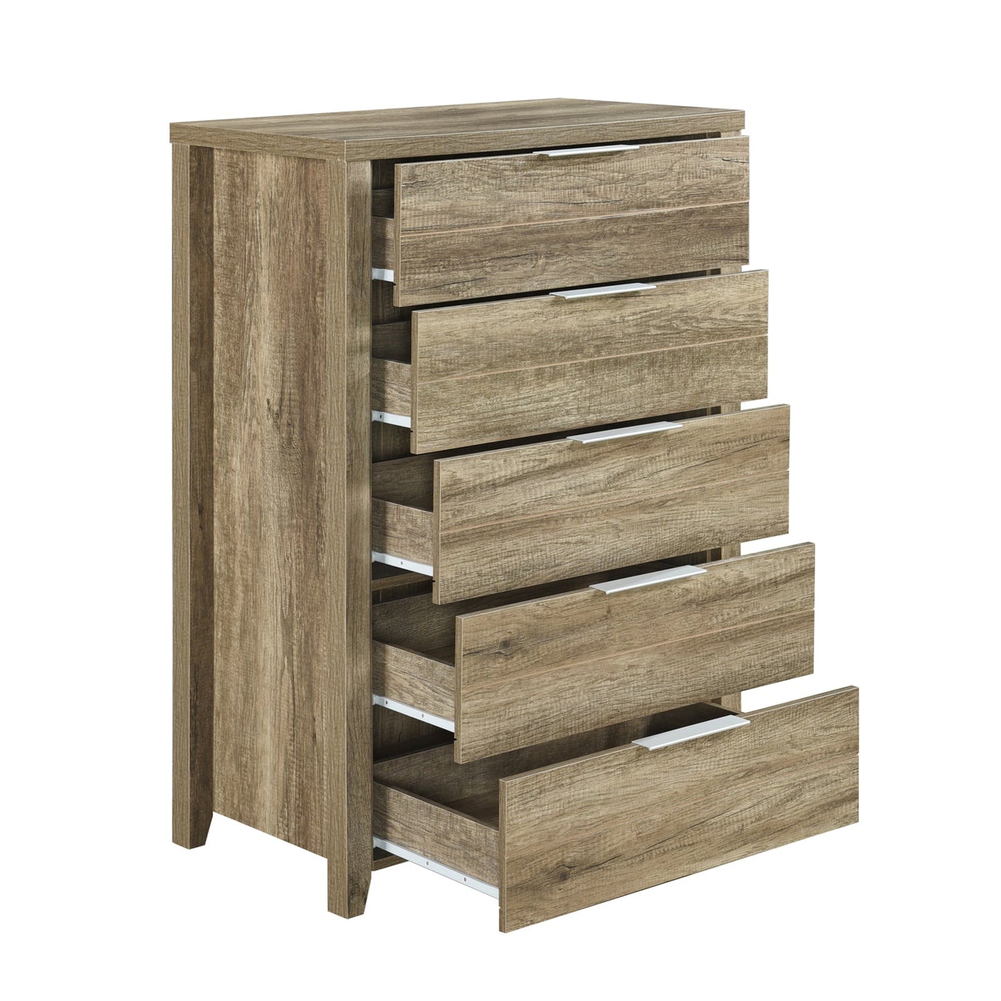 4 Pieces Bedroom Suite Natural Wood Like MDF Structure King Size Oak Colour Bed, Bedside Table & Tallboy - TRENDZ