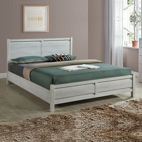 4 Pieces Bedroom Suite Natural Wood Like MDF Structure Queen Size White Ash Colour Bed, Bedside Table & Tallboy - TRENDZ