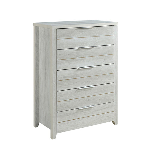 4 Pieces Bedroom Suite Natural Wood Like MDF Structure Queen Size White Ash Colour Bed, Bedside Table & Tallboy - TRENDZ