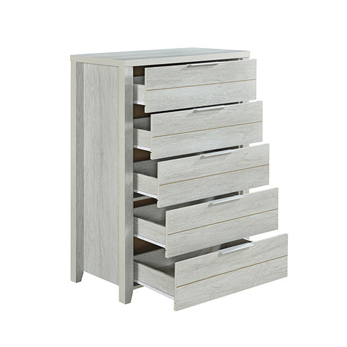 4 Pieces Bedroom Suite Natural Wood Like MDF Structure Queen Size White Ash Colour Bed, Bedside Table & Tallboy - TRENDZ