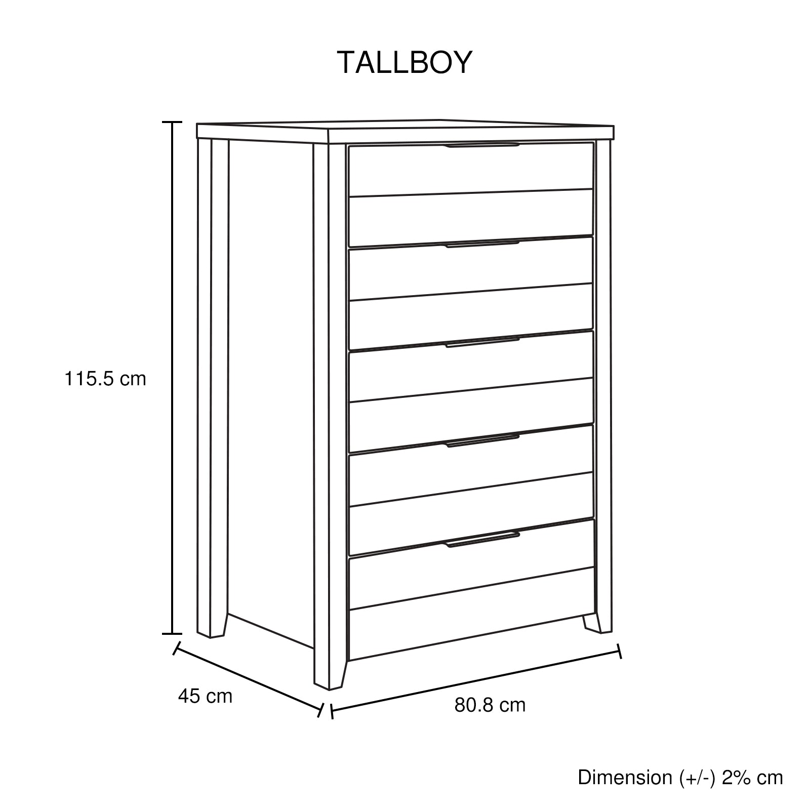 5 Pieces Bedroom Suite Natural Wood Like MDF Structure Double Size Oak Colour Bed, Bedside Table, Tallboy & Dresser - TRENDZ
