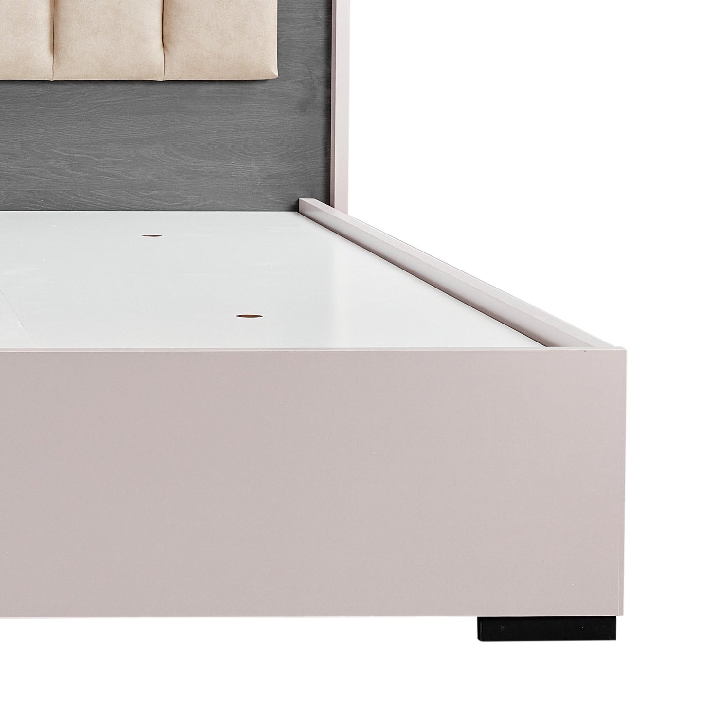 Queen 4 Pcs Bedroom Suite with Dresser Fabric Upholstery MDF Combination of Champagne and Black Colour