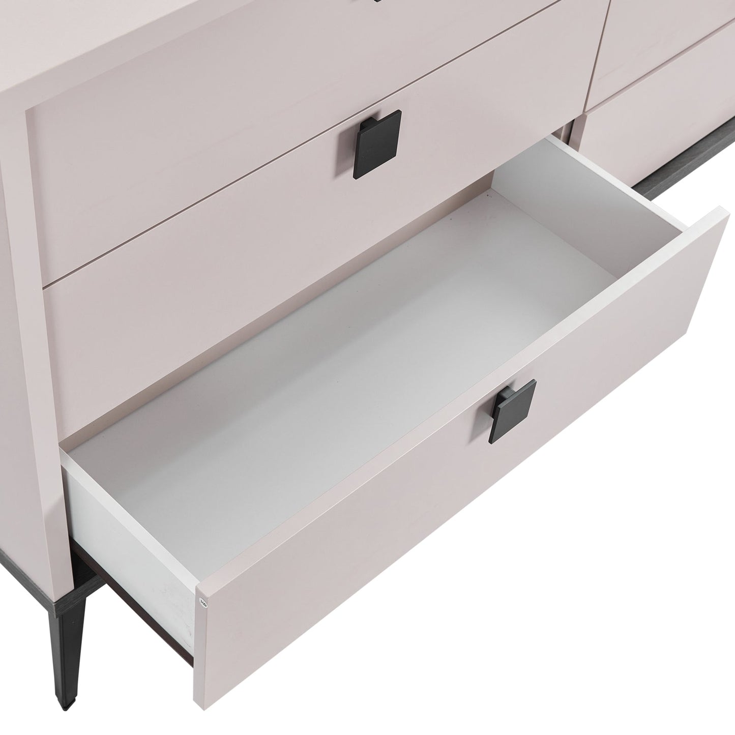 Queen 4 Pcs Bedroom Suite with Dresser Fabric Upholstery MDF Combination of Champagne and Black Colour