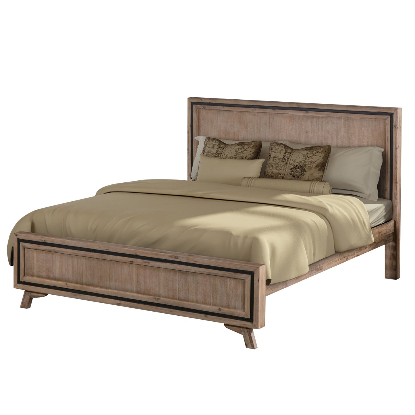 4 Pieces Bedroom Suite Queen Size Silver Brush in Acacia Wood Construction Bed, Bedside Table & Tallboy - TRENDZ