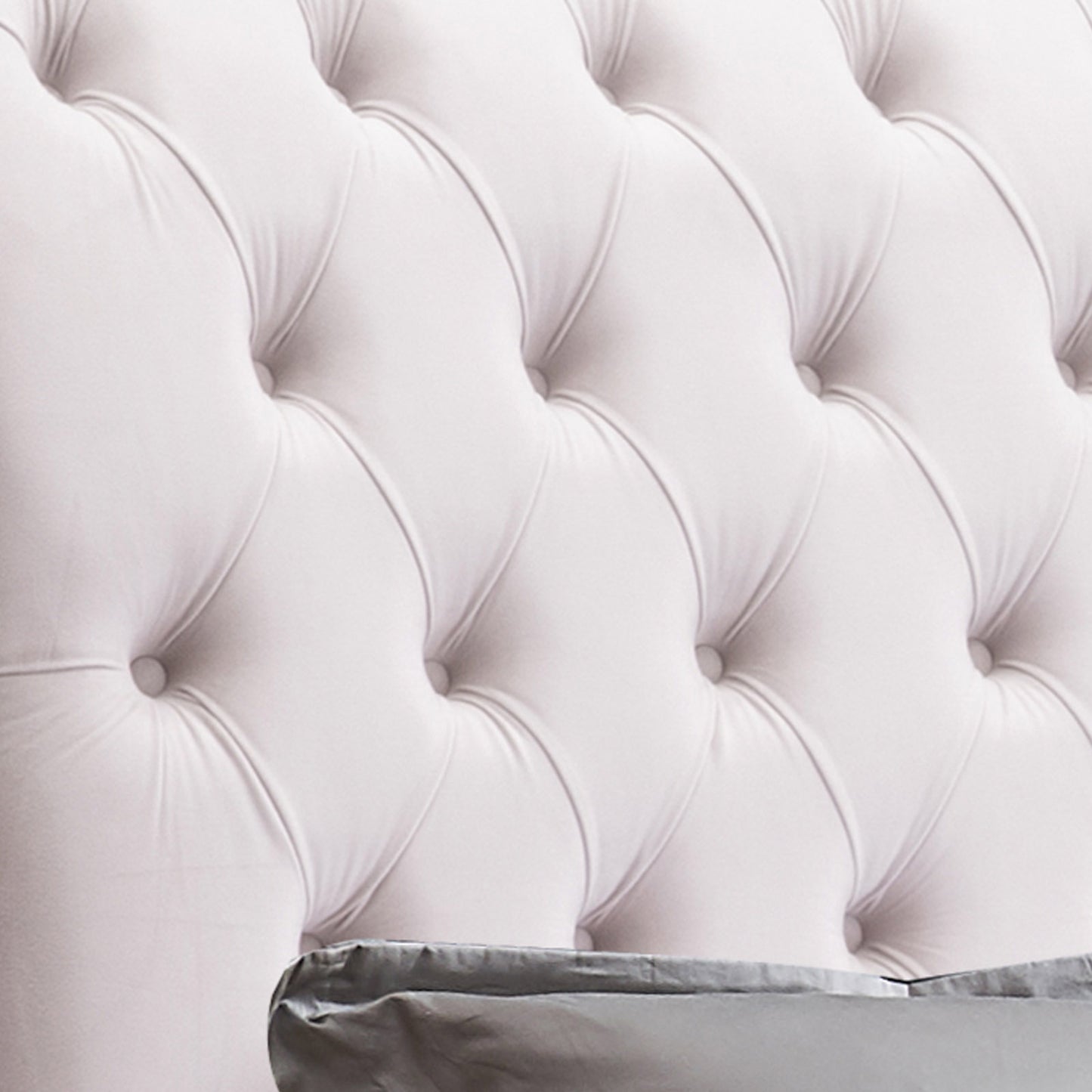 Queen Size Sleigh Bedframe Velvet Upholstery Beige Colour Tufted Headboard And Footboard Deep Quilting - TRENDZ