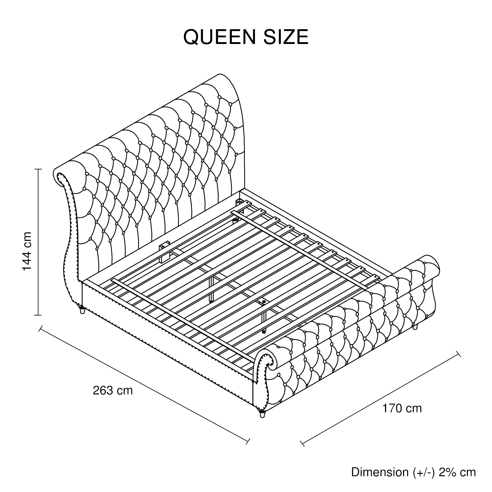 Queen Size Sleigh Bedframe Velvet Upholstery Beige Colour Tufted Headboard And Footboard Deep Quilting - TRENDZ