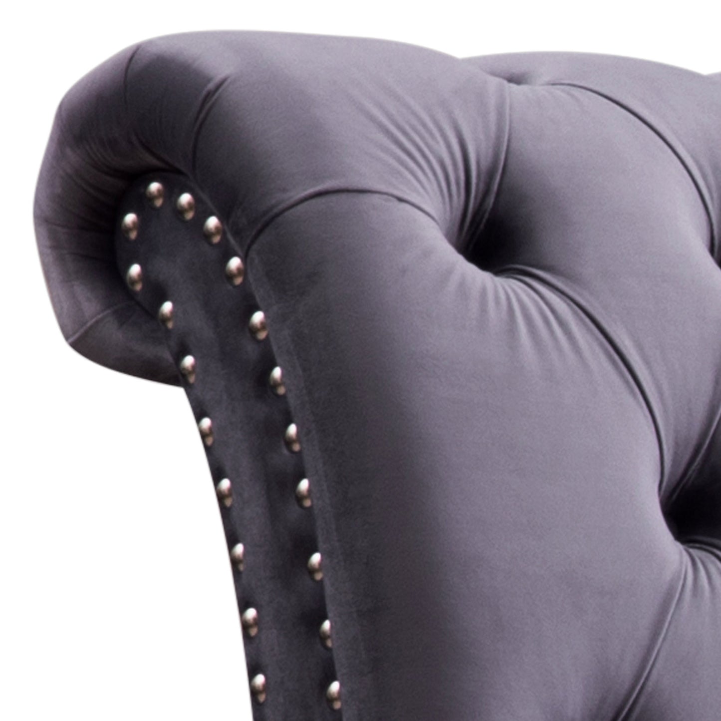 Queen Size Sleigh Bedframe Velvet Upholstery Grey Colour Tufted Headboard And Footboard Deep Quilting - TRENDZ