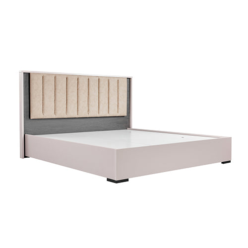 Queen Bed Frame Fabric Upholstery MDF LED Headboard in Champagne Colour - TRENDZ