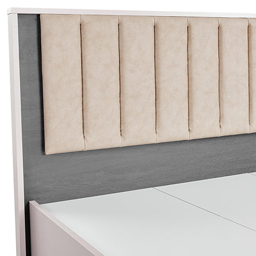 Queen Bed Frame Fabric Upholstery MDF LED Headboard in Champagne Colour - TRENDZ