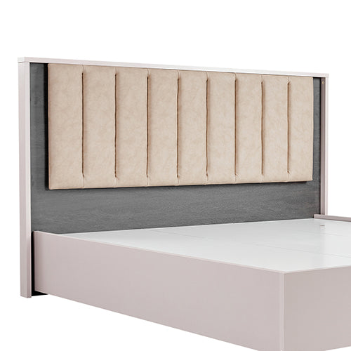 Queen Bed Frame Fabric Upholstery MDF LED Headboard in Champagne Colour - TRENDZ