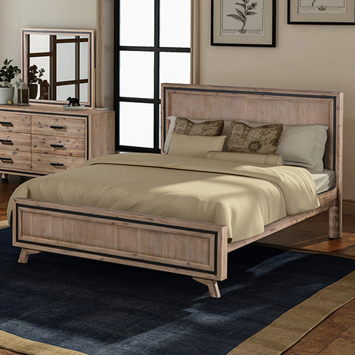 Queen Size Silver Brush Bed Frame in Acacia Wood Construction - TRENDZ