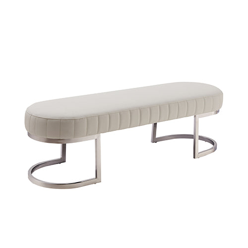 Hilda Bench Chair Air Leather Padded Upholstered Seat Polished Stainless Steel Feet - TRENDZ