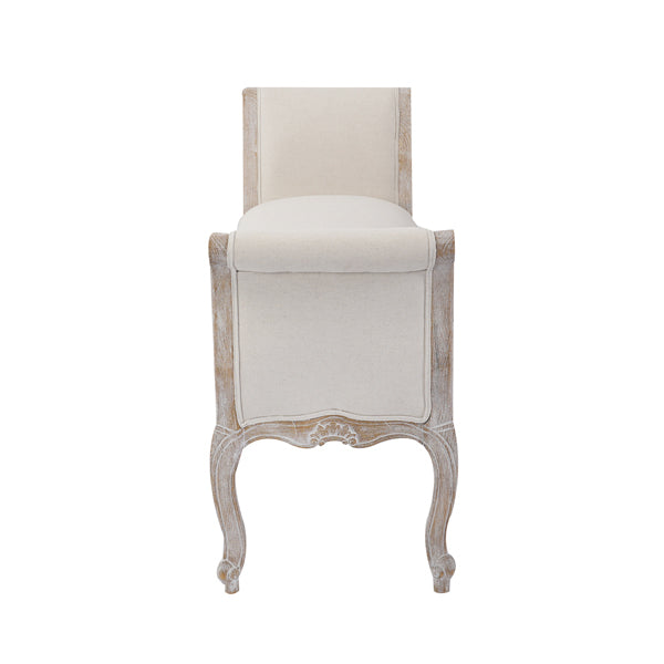 Oak Wood Linen Fabric Beige White Washed Finish Bench Chair - TRENDZ