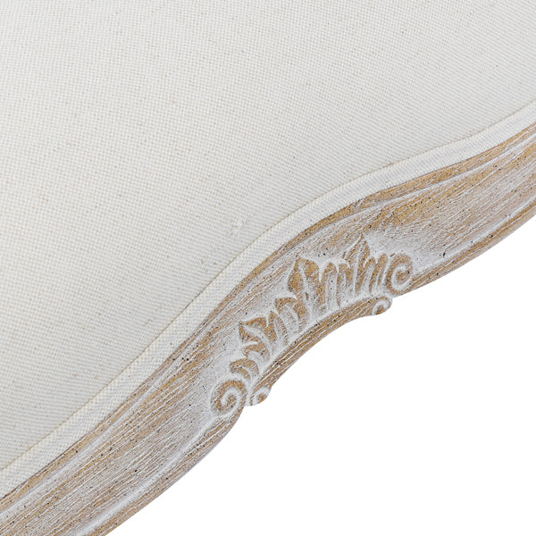 Oak Wood Linen Fabric Beige White Washed Finish Bench Chair - TRENDZ