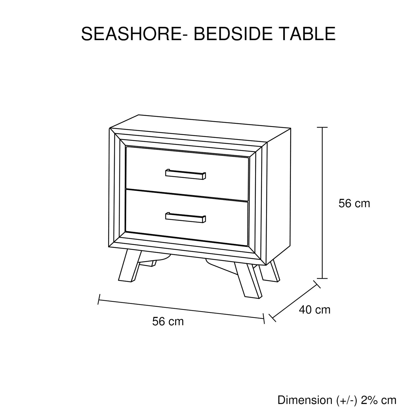 Bedside Table 2 drawer Night Stand with Solid Acacia Storage in Sliver Brush Colour - TRENDZ