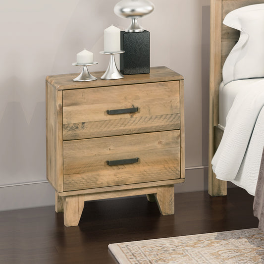 Bedside Table 2 drawers Night Stand Solid Wood Storage Light Brown Colour - TRENDZ