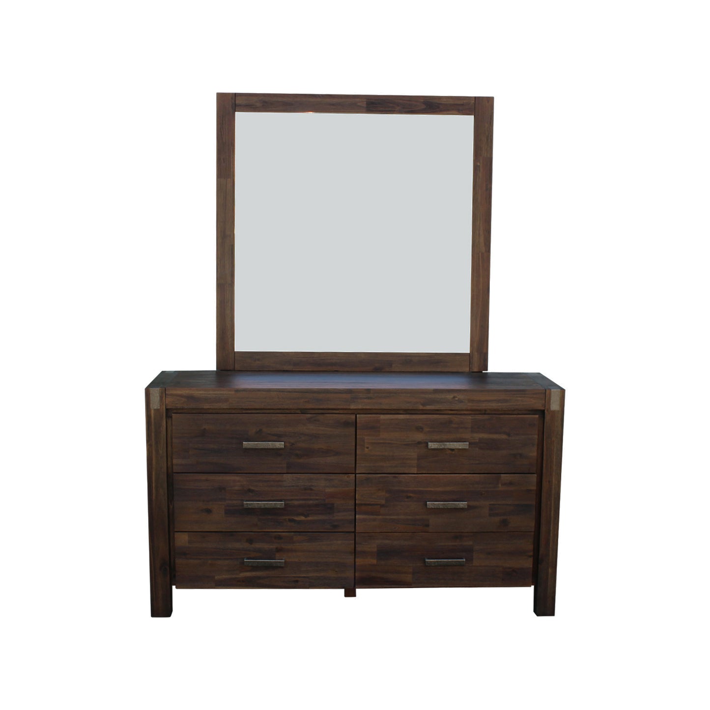 Dresser with 6 Storage Drawers in Solid Acacia & Veneer With Mirror in Chocolate Colour - TRENDZ