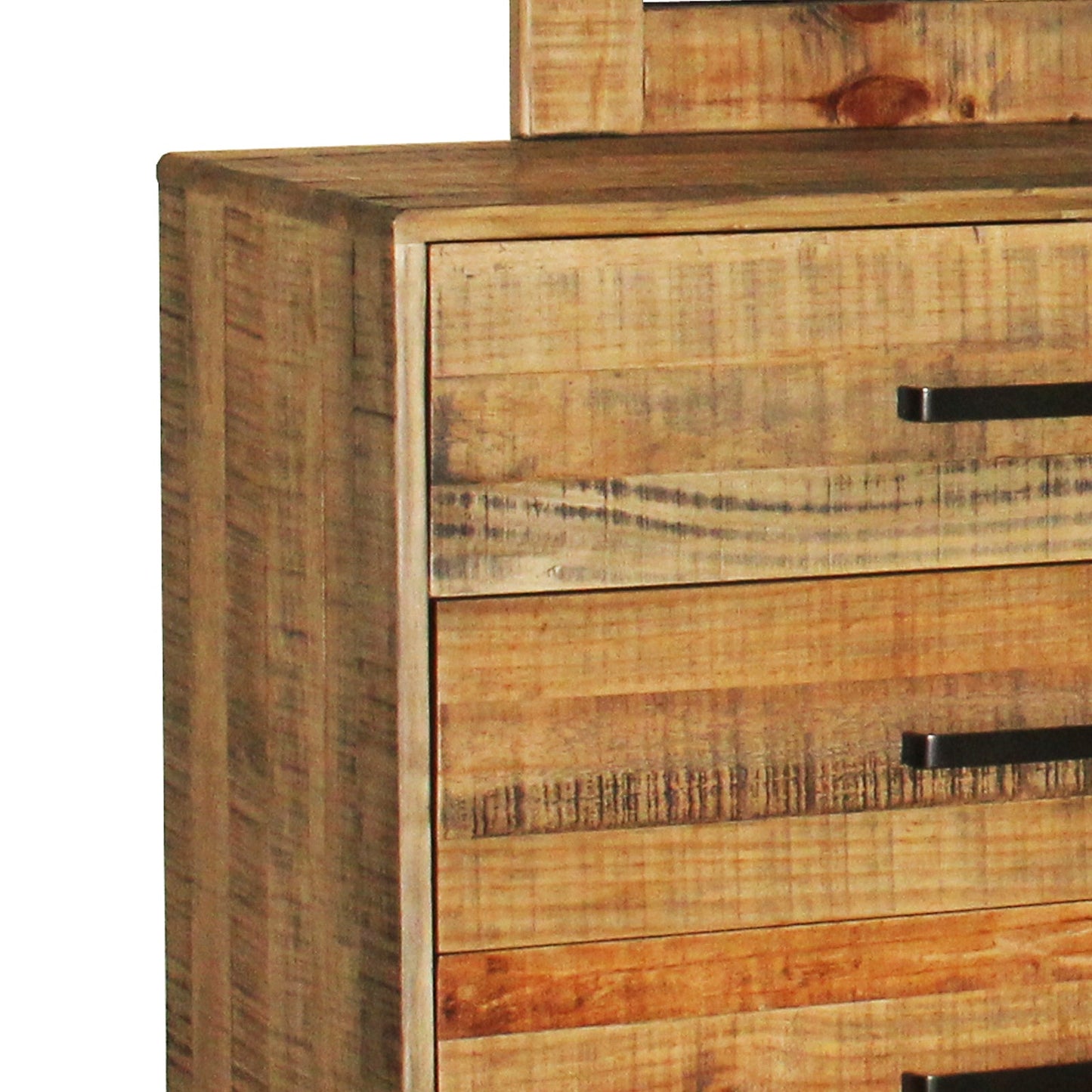Dresser with 6 Storage Drawers in Solid Acacia With Mirror in Vintage Light Brown Colour - TRENDZ