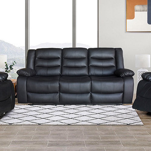 3+1+1 Seater Recliner Sofa In Faux Leather Lounge Couch in Black - TRENDZ