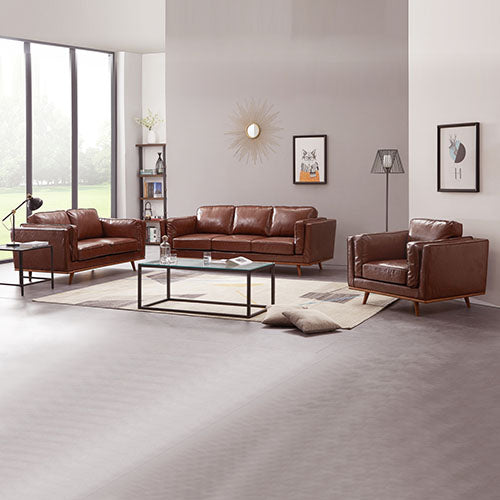 3+2Seater Sofa Brown Leather Lounge Set for Living Room Couch with Wooden Frame - TRENDZ