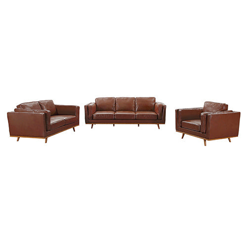 3+2Seater Sofa Brown Leather Lounge Set for Living Room Couch with Wooden Frame - TRENDZ