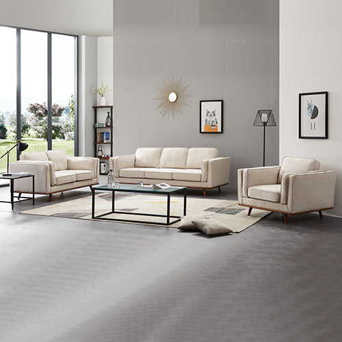 3+2+1 Seater Sofa Beige Fabric Lounge Set for Living Room Couch with Wooden Frame - TRENDZ