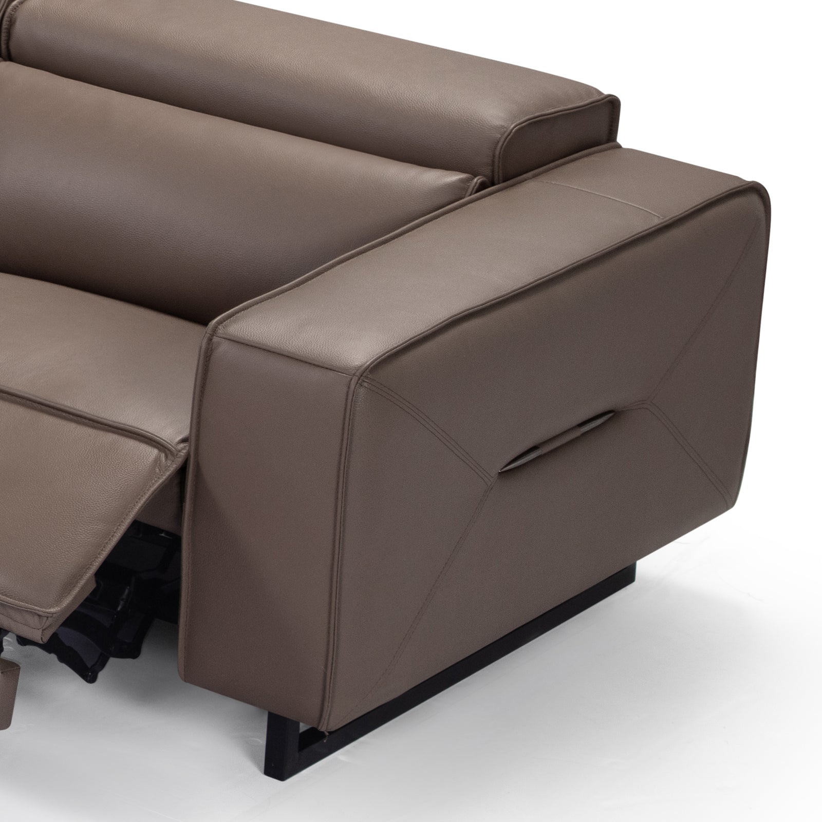 5 Seater Real Cow Leather Sofa with Power Recliner Adjustable Headrest Wooden Frame Corner Lounge - TRENDZ