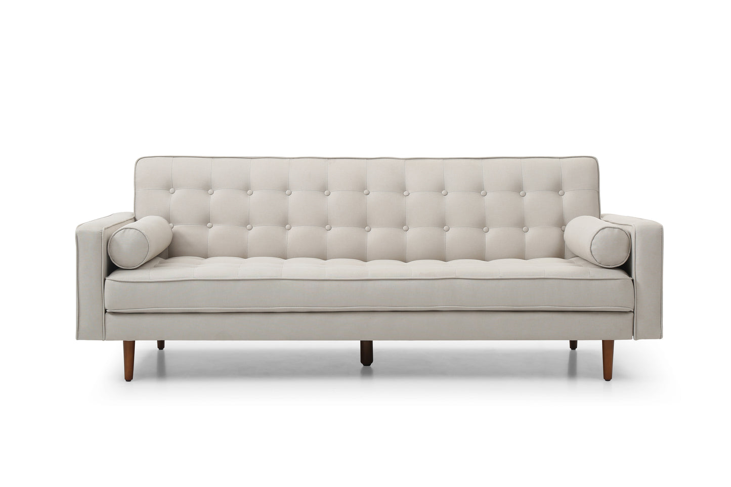 Sofa Bed 3 Seater Button Tufted Lounge Set for Living Room Couch in Fabric Beige Colour - TRENDZ