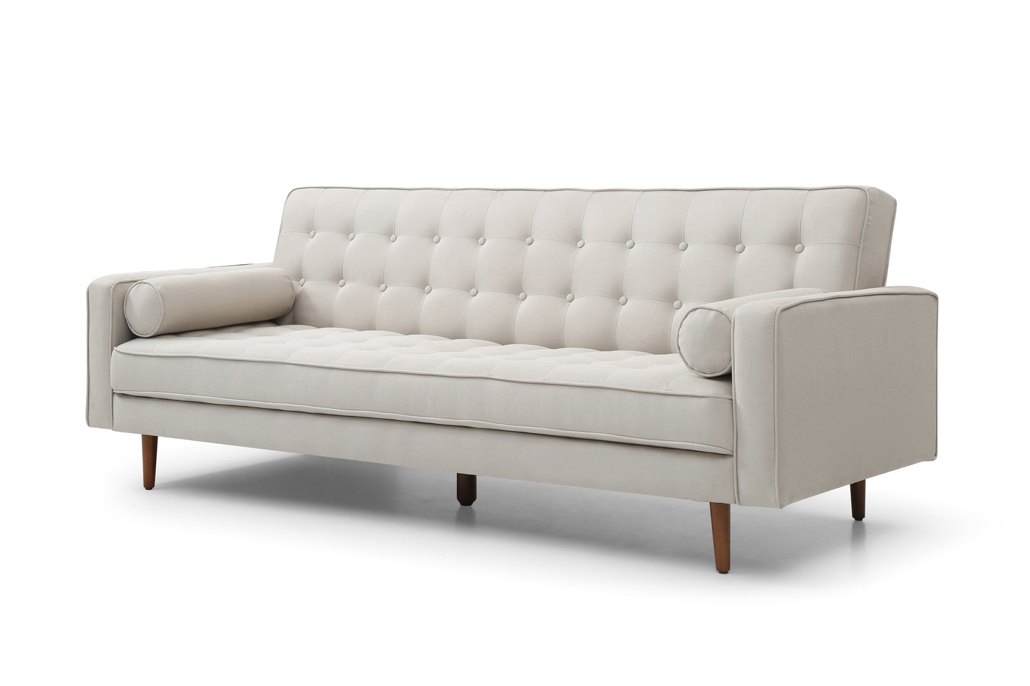 Sofa Bed 3 Seater Button Tufted Lounge Set for Living Room Couch in Fabric Beige Colour - TRENDZ
