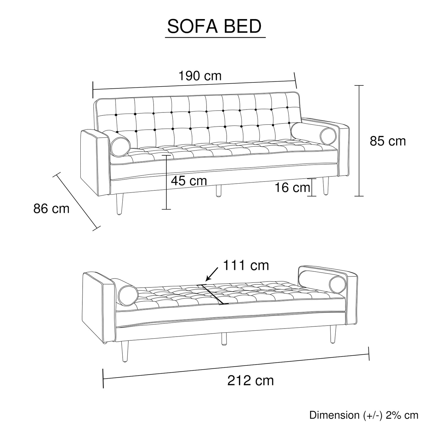 Sofa Bed 3 Seater Button Tufted Lounge Set for Living Room Couch in Fabric Beige Colour - TRENDZ