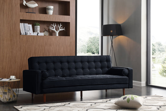 Sofa Bed 3 Seater Button Tufted Lounge Set for Living Room Couch in Velvet Black Colour - TRENDZ