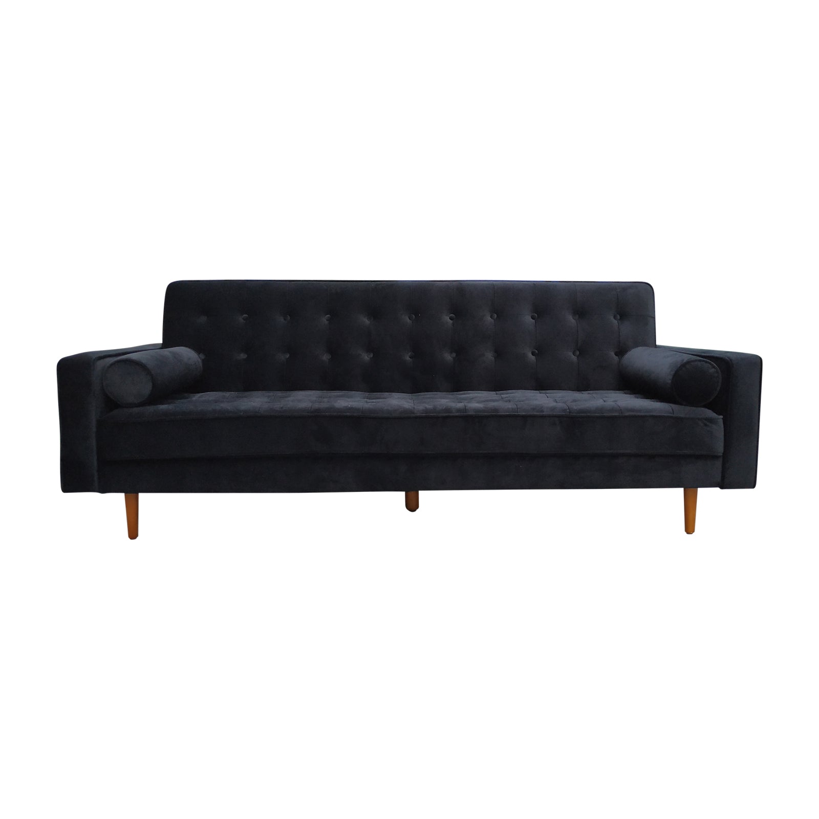 Sofa Bed 3 Seater Button Tufted Lounge Set for Living Room Couch in Velvet Black Colour - TRENDZ