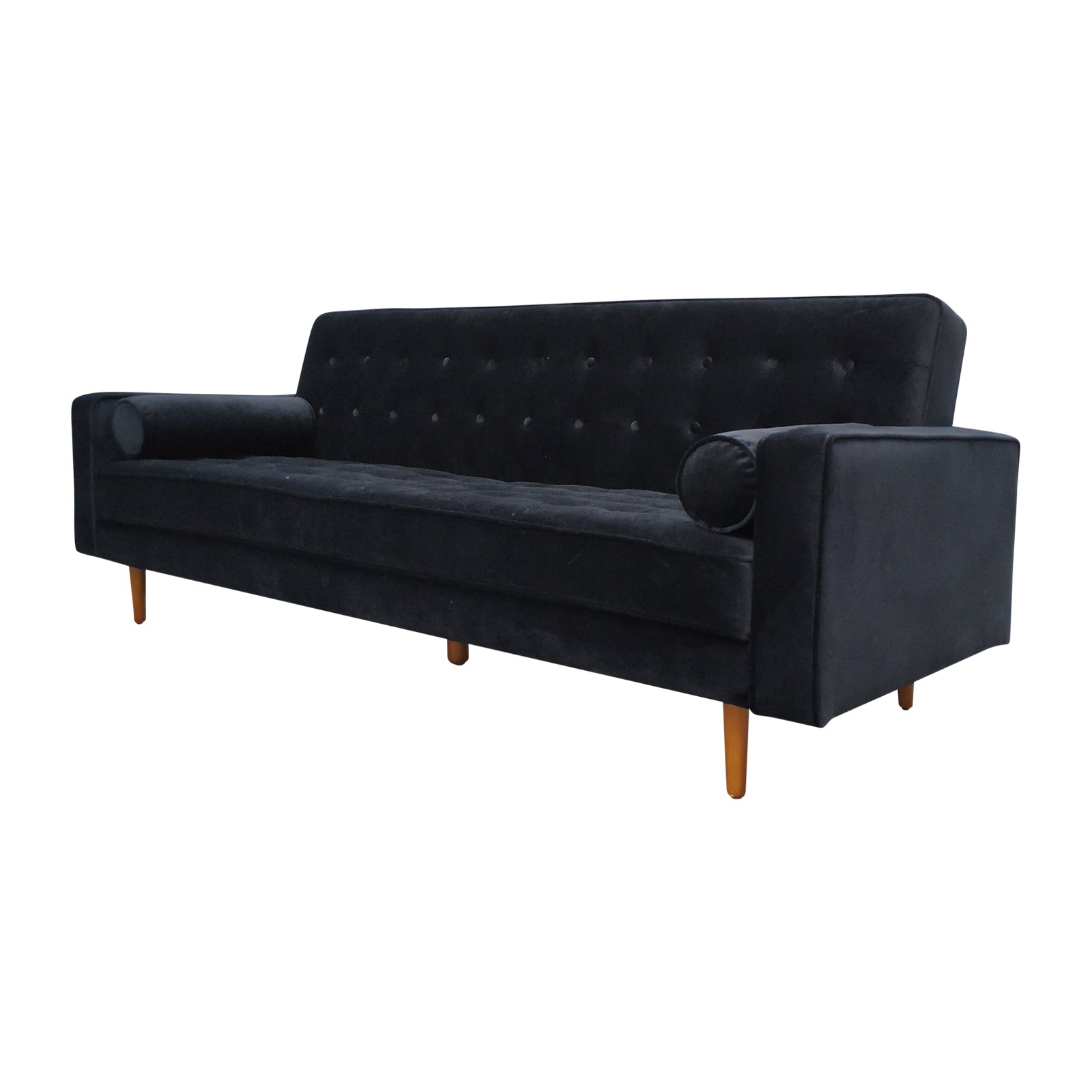 Sofa Bed 3 Seater Button Tufted Lounge Set for Living Room Couch in Velvet Black Colour - TRENDZ