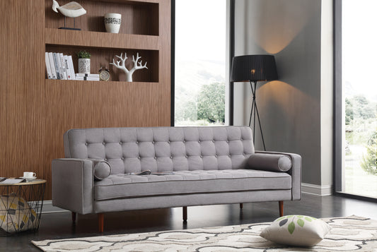 Sofa Bed 3 Seater Button Tufted Lounge Set for Living Room Couch in Fabric Grey Colour - TRENDZ