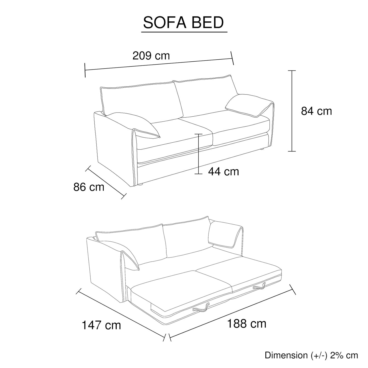3 Seater Multifunctional Sofa Bed Fabric Upholstery New Foam Pocket Spring - TRENDZ