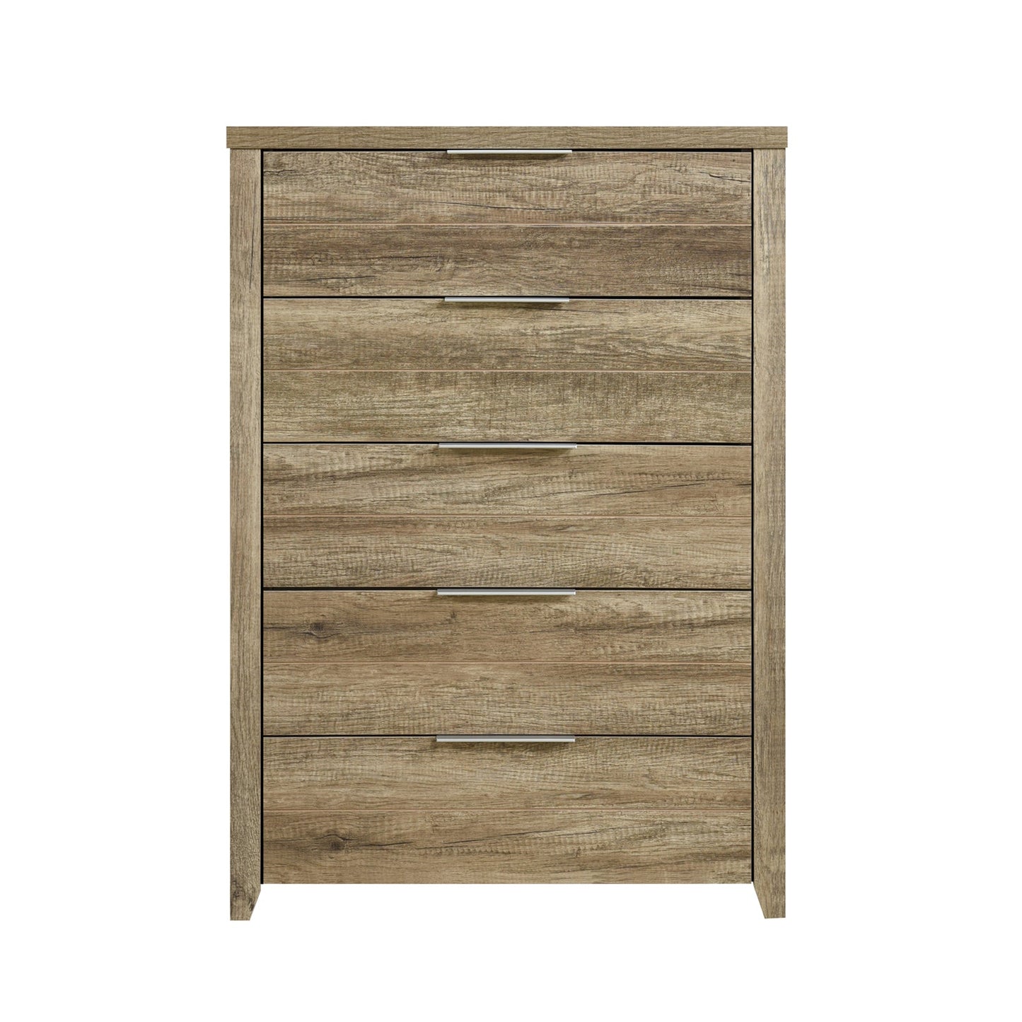 Tallboy with 5 Storage Drawers Natural Wood like MDF in Oak Colour - TRENDZ