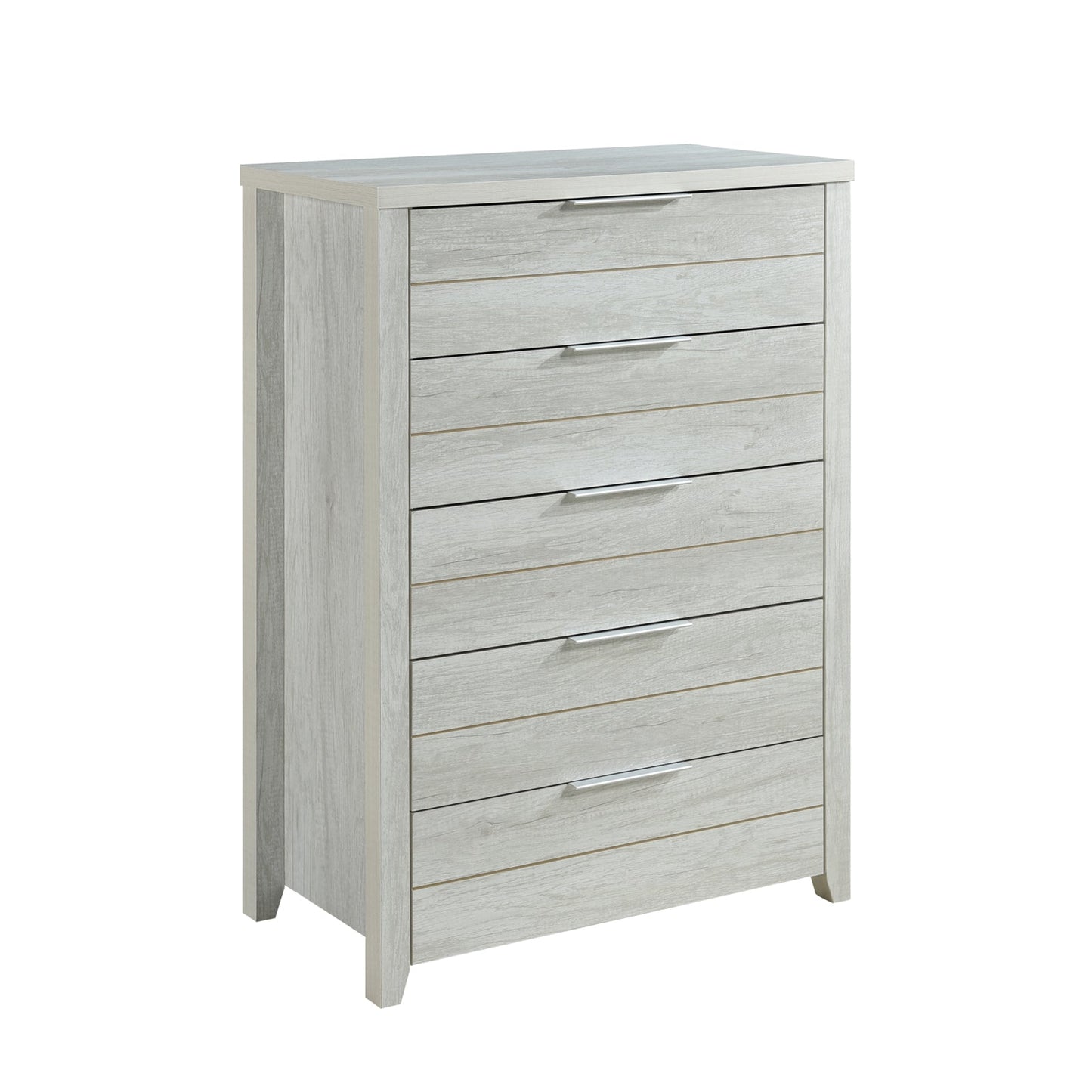 Tallboy with 5 Storage Drawers Natural Wood like MDF in White Ash Colour - TRENDZ