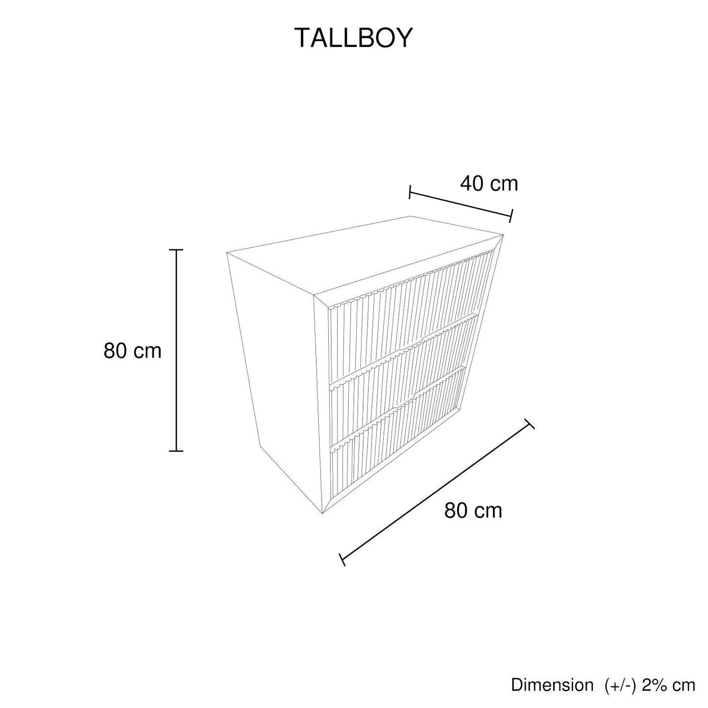 Tallboy MDF Brown Colour Waveform Design Three Drawers - TRENDZ