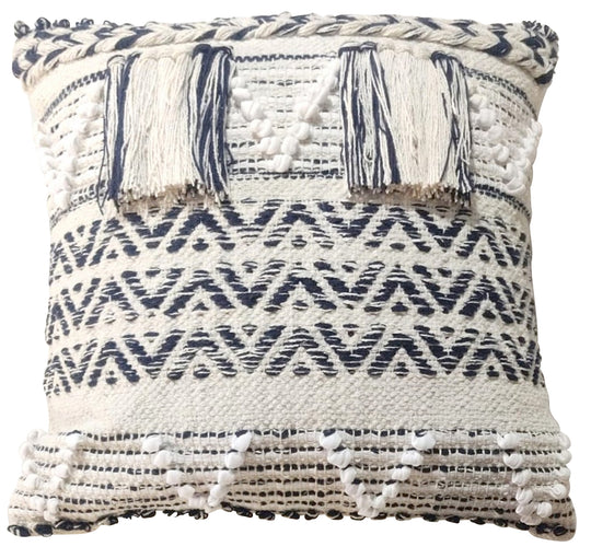 Blue/white woven & tufted cushion cover - TRENDZ