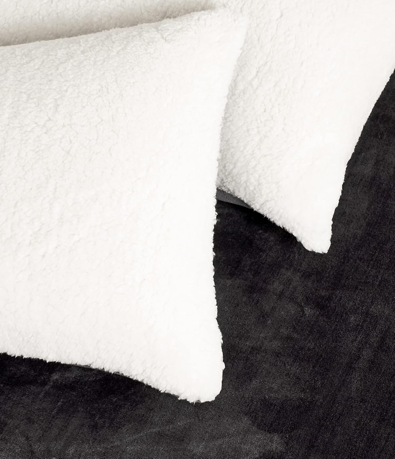 Teddy Sherpa Twin-Pack European Pillowcases - Soft Reversible Velvet & Sherpa Cushion Covers - Machine Washable with Zipper Closure - 65x65cm - Charcoal - TRENDZ