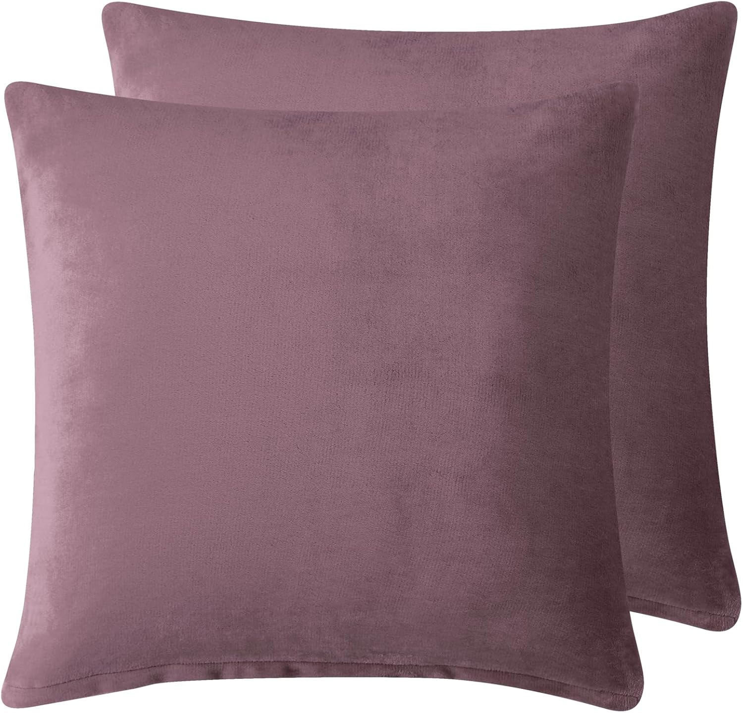 Teddy Sherpa Twin-Pack European Pillowcases - Soft Reversible Velvet & Sherpa Cushion Covers - Machine Washable with Zipper Closure - 65x65cm - Mauve - TRENDZ