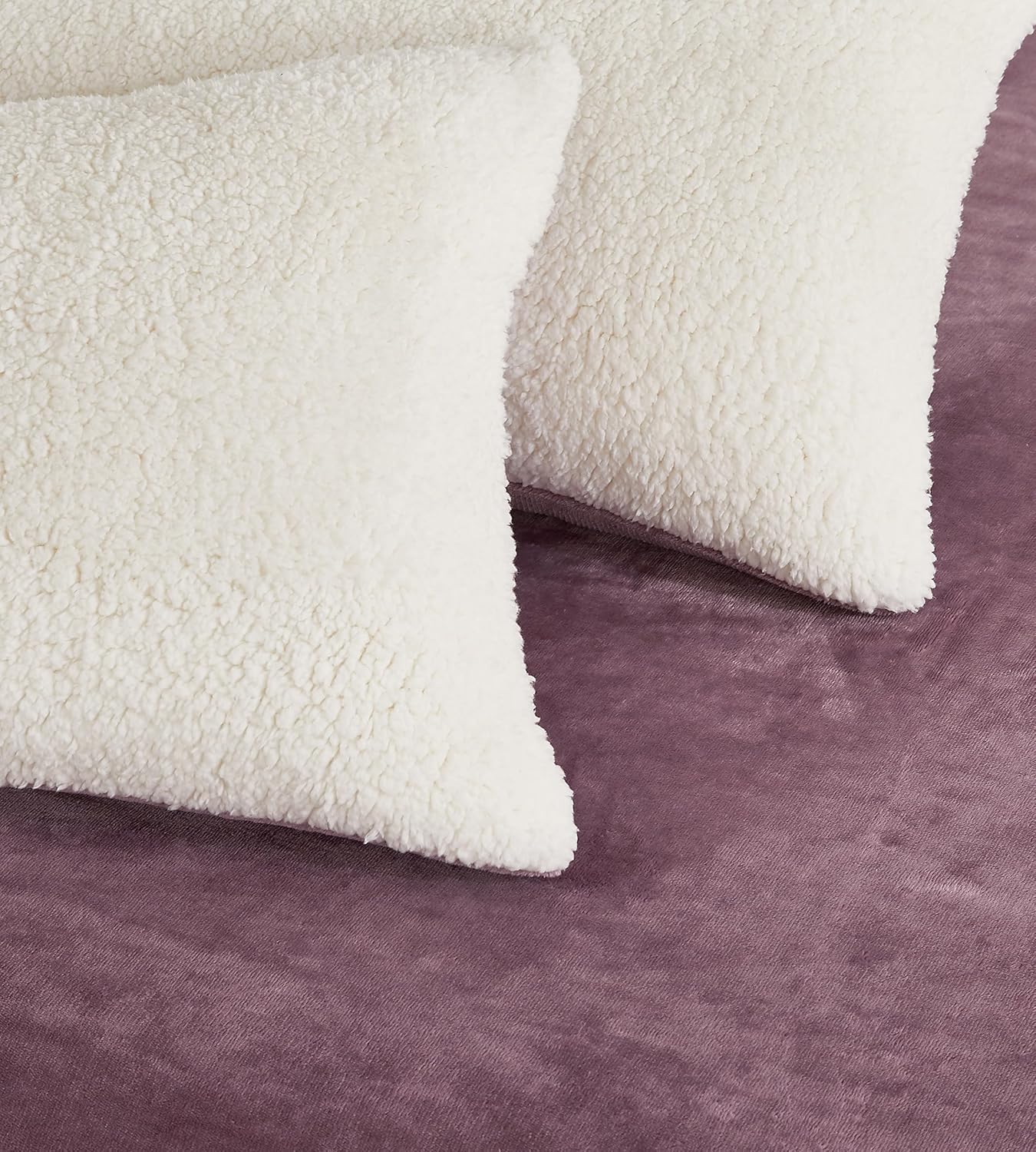 Teddy Sherpa Twin-Pack European Pillowcases - Soft Reversible Velvet & Sherpa Cushion Covers - Machine Washable with Zipper Closure - 65x65cm - Mauve - TRENDZ