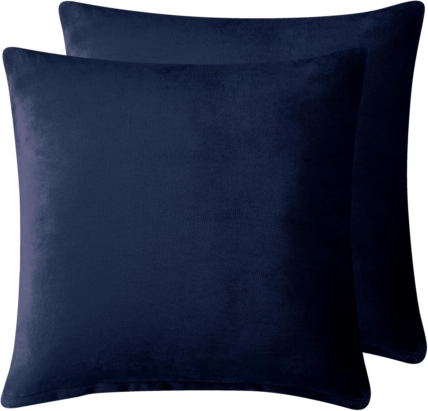 Teddy Sherpa Twin-Pack European Pillowcases - Soft Reversible Velvet & Sherpa Cushion Covers - Machine Washable with Zipper Closure - 65x65cm - Navy Blue - TRENDZ