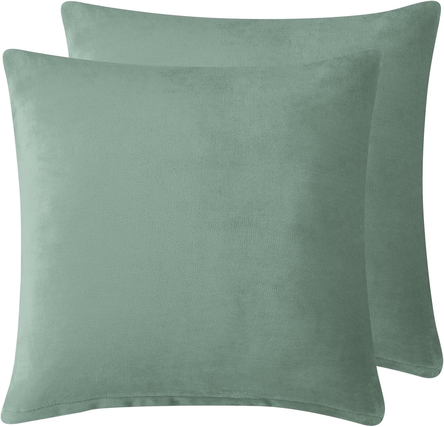 Teddy Sherpa Twin-Pack European Pillowcases - Soft Reversible Velvet & Sherpa Cushion Covers - Machine Washable with Zipper Closure - 65x65cm - Sage Green - TRENDZ