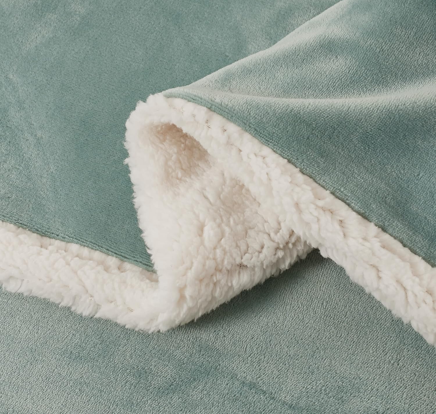 Teddy Sherpa Twin-Pack European Pillowcases - Soft Reversible Velvet & Sherpa Cushion Covers - Machine Washable with Zipper Closure - 65x65cm - Sage Green - TRENDZ